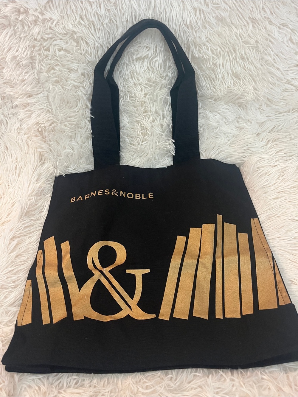 Barnes & Noble Black Tote Bag with Gold Book Design